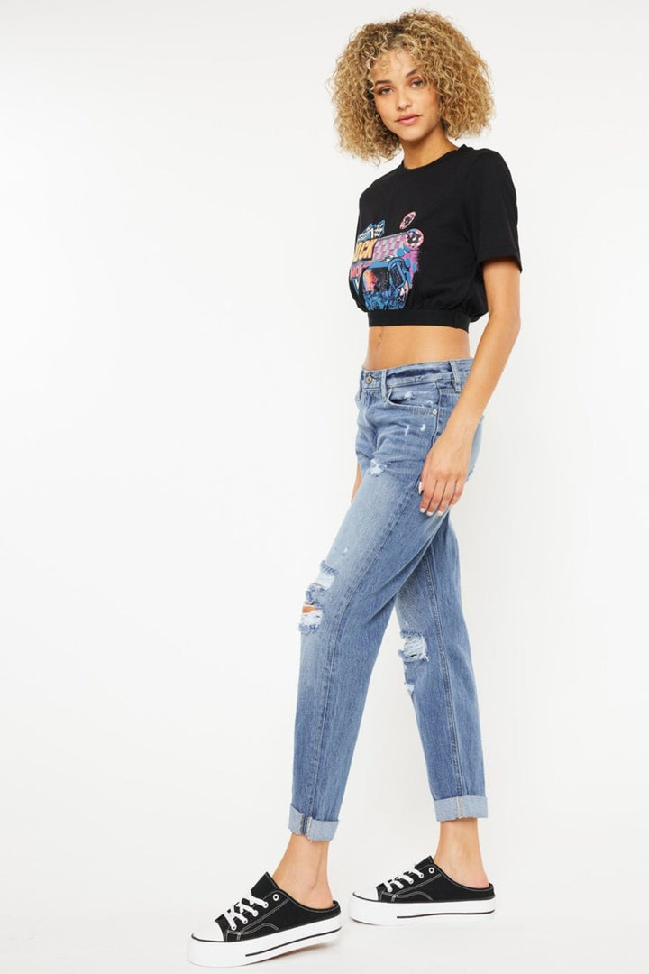 Mid Rise Distressed Straight Jeans, Light