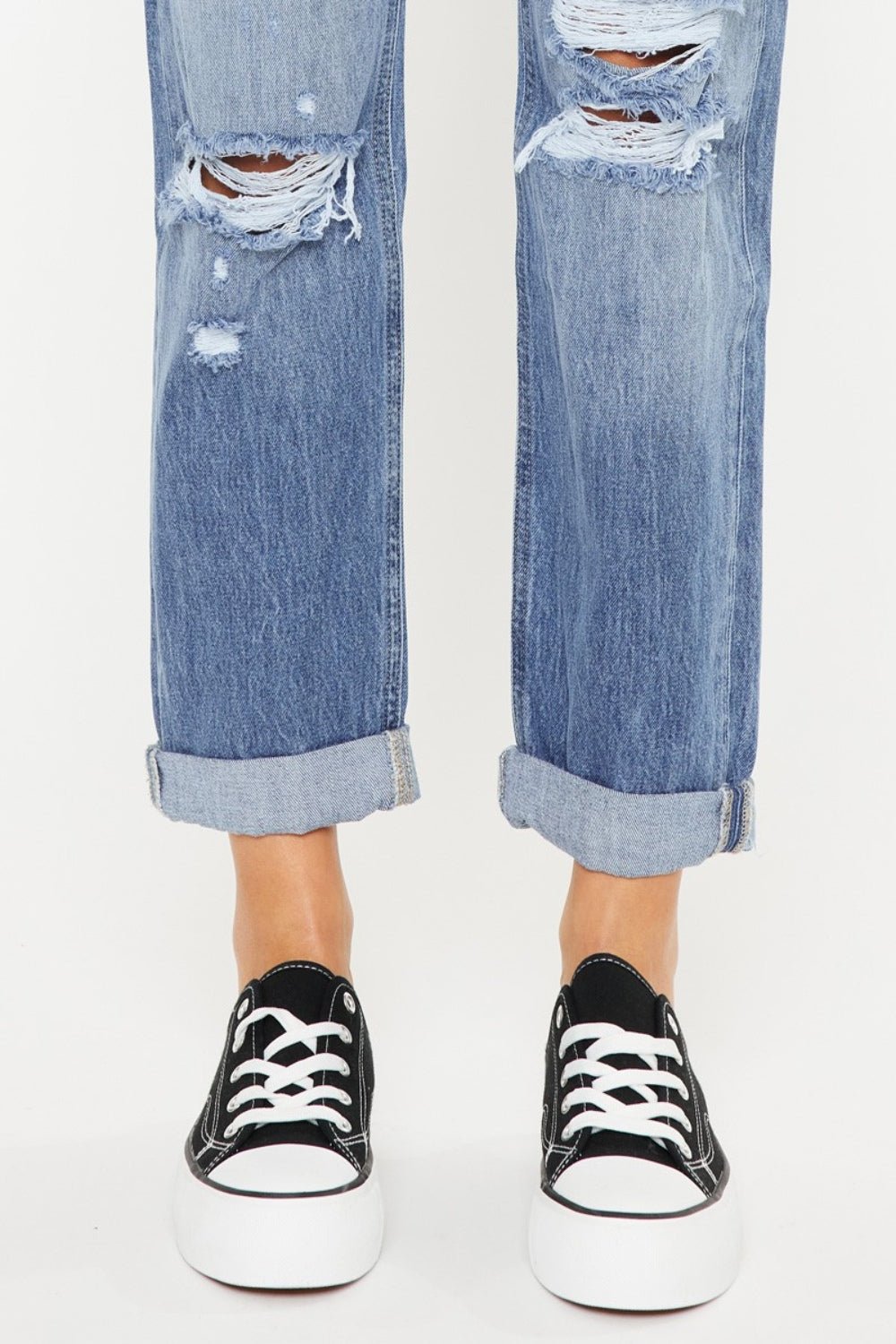 Mid Rise Distressed Straight Jeans, Light