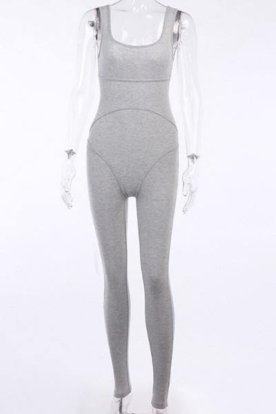 Contouring Ribbed Jumpsuit - Grey - 7Kouture