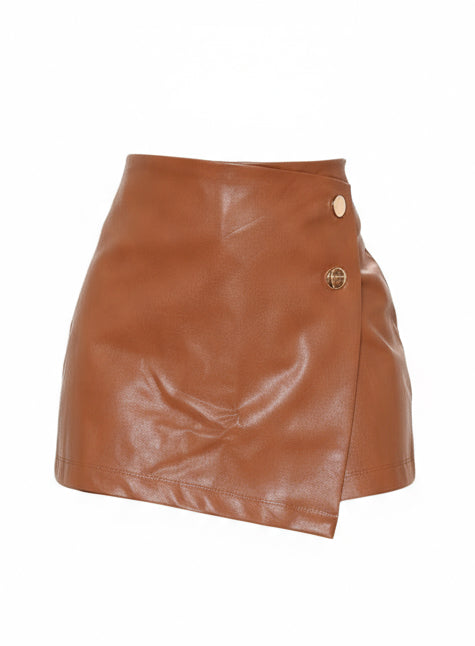 Leather Shorts - Cognac - 7Kouture
