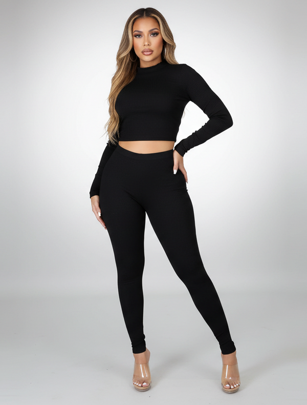 Leggings and Crop Top Set - Black
