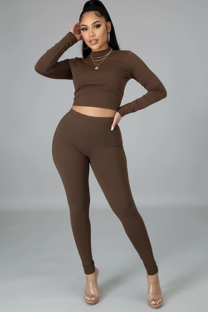 Leggings and Crop Top Set- Mocha