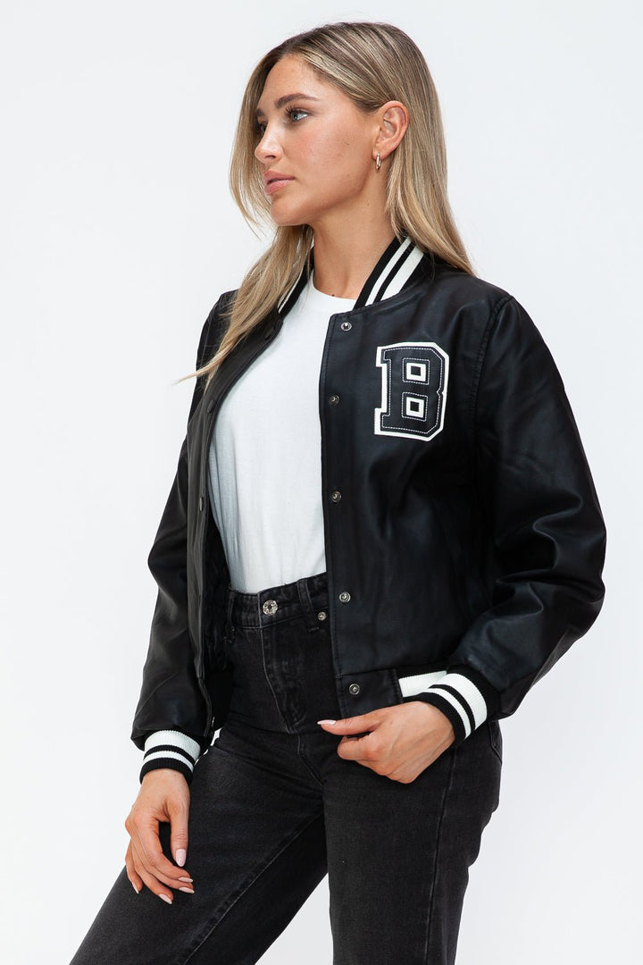 Love Me Now PU Leather Bomber Jacket