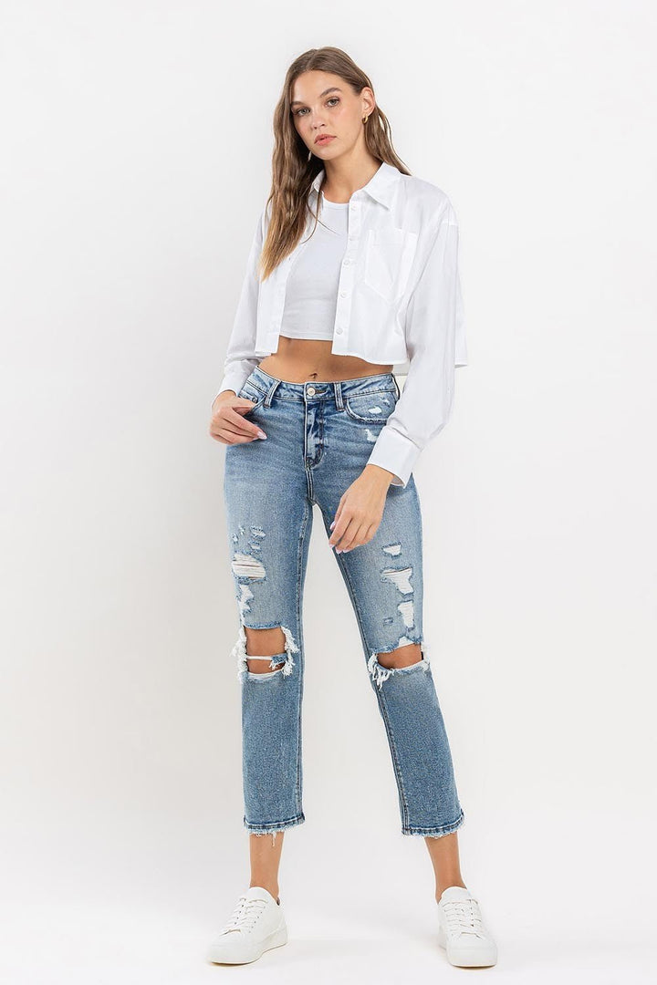 Full Size High Rise Slim Straight Jeans