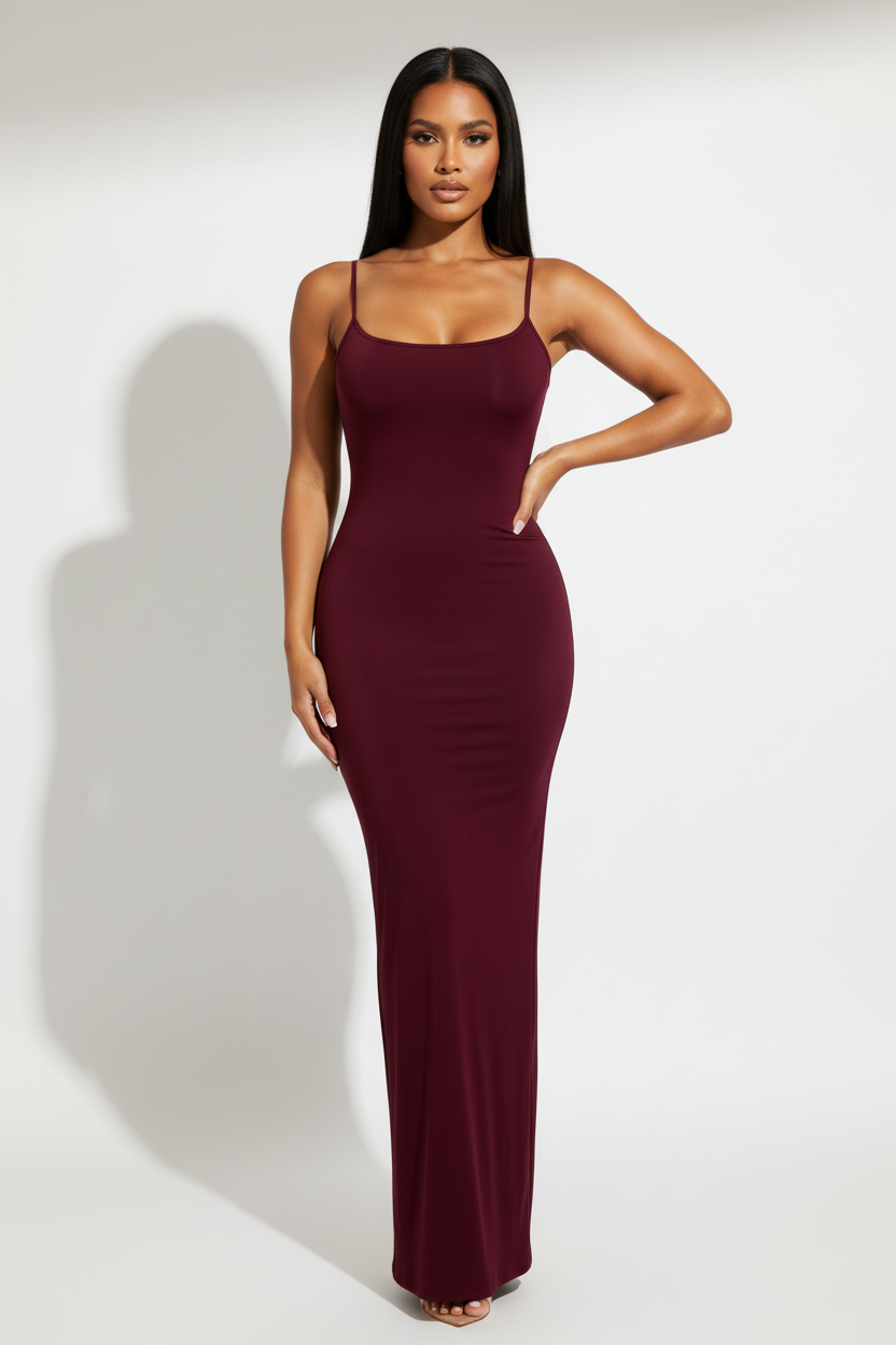 Burgandy Cami Maxi Bodycon Dress