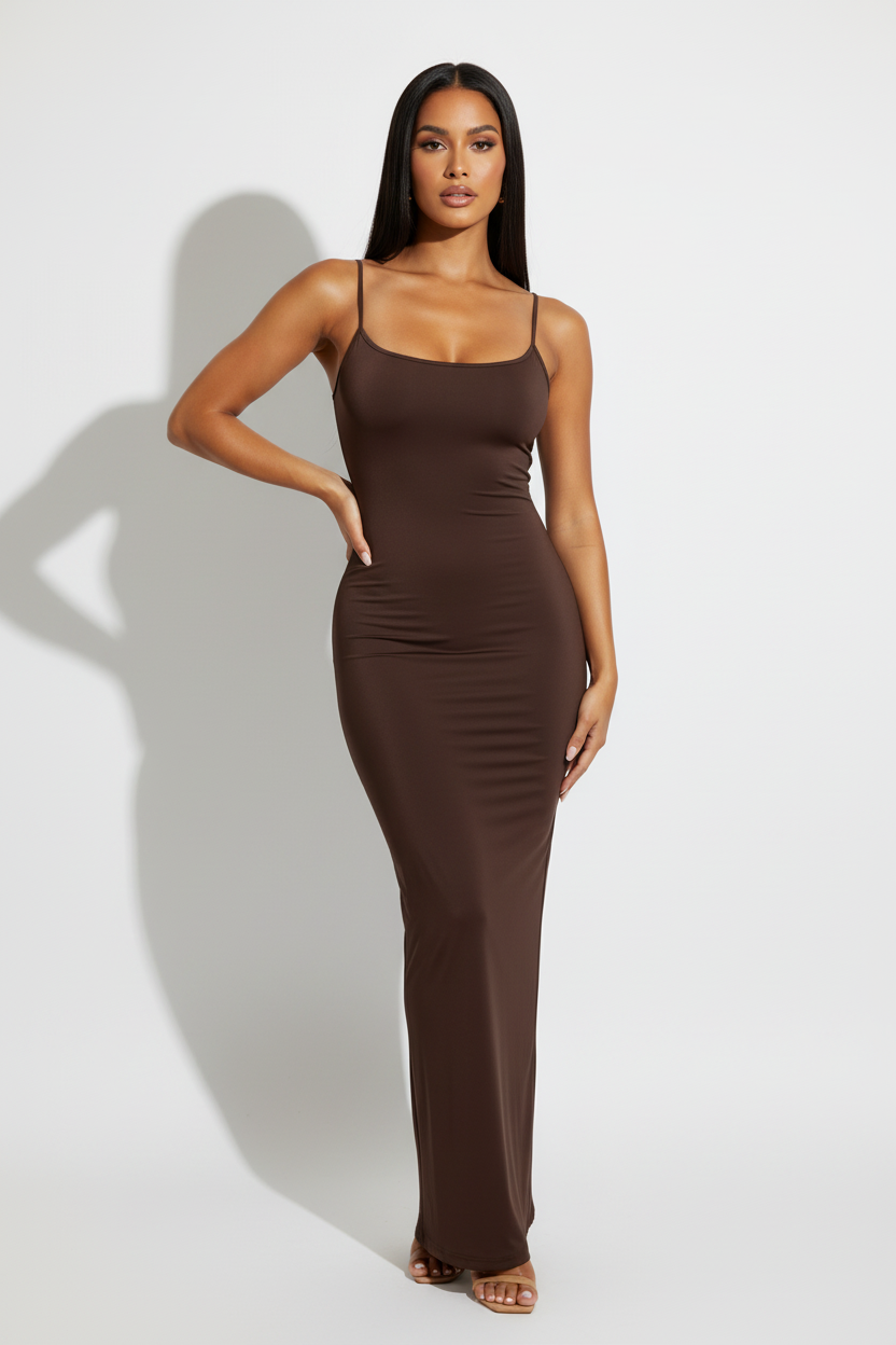 Chocolate Cami Maxi Bodycon Dress 7Kouture Chocolate Cami Maxi Bodycon Dress 7Kouture