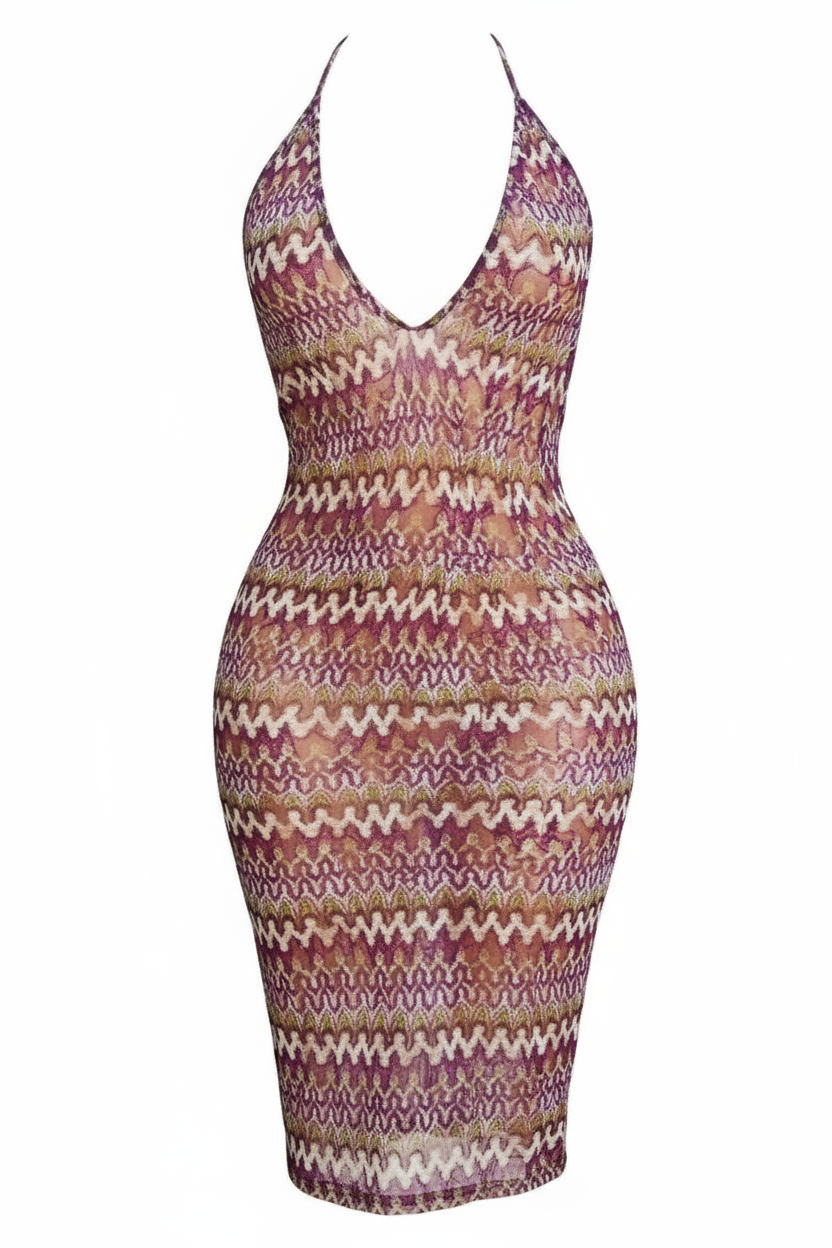 Mesh Backless Halter  Dress
