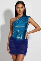 Metallic Blue Fluffy Skirt Set