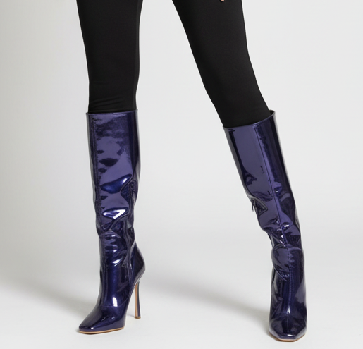 Metallic Deep Purple Patent Leather Boots