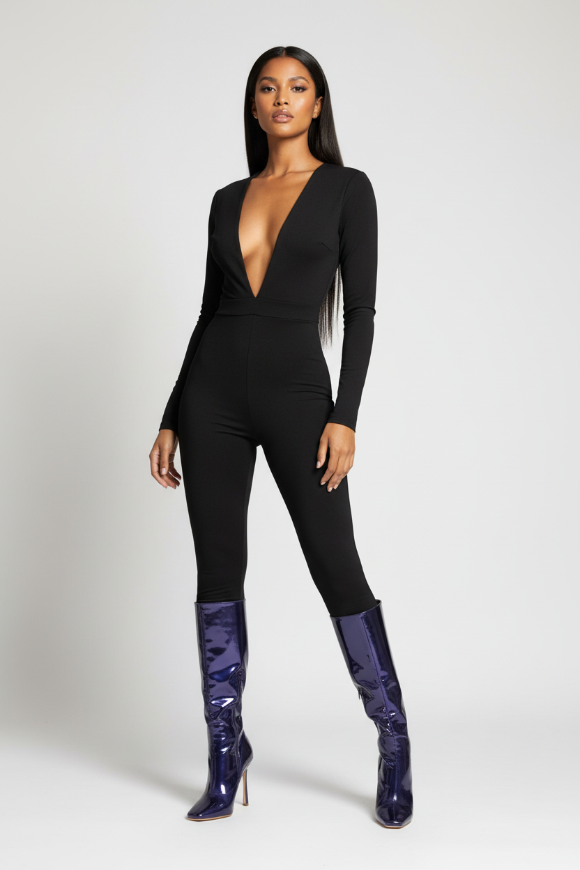 Metallic Deep Purple Patent Leather Boots