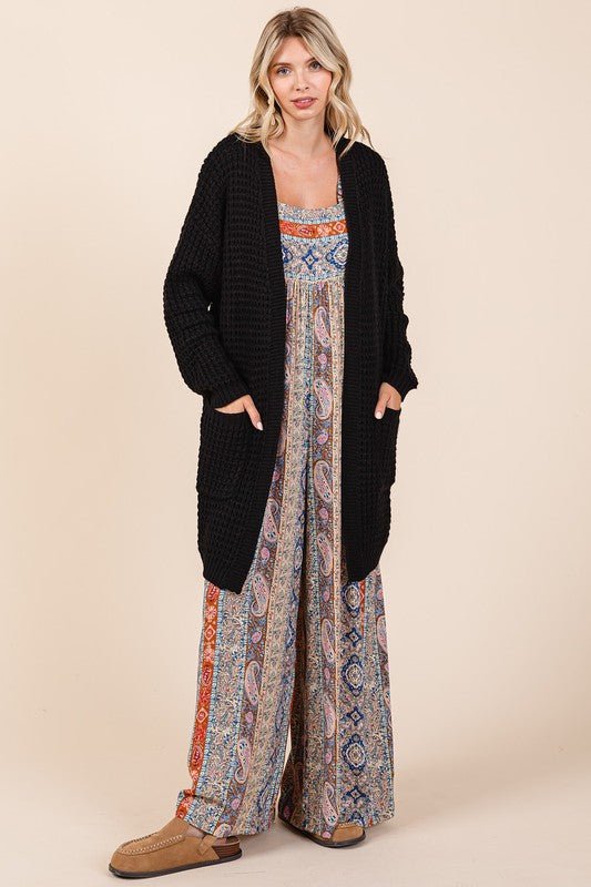 Open Front Long Sleeve Longline Cardigan, Black