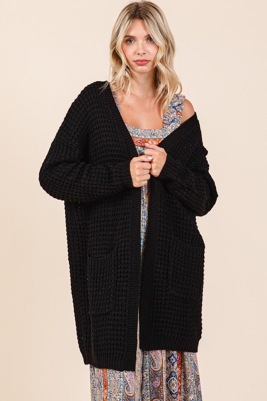 Open Front Long Sleeve Longline Cardigan, Black