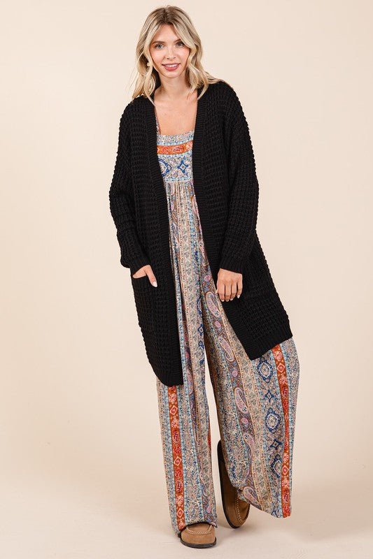 Open Front Long Sleeve Longline Cardigan, Black