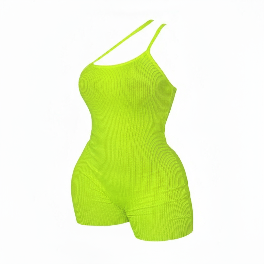 Neon Green Ribbed Playsuit Romper