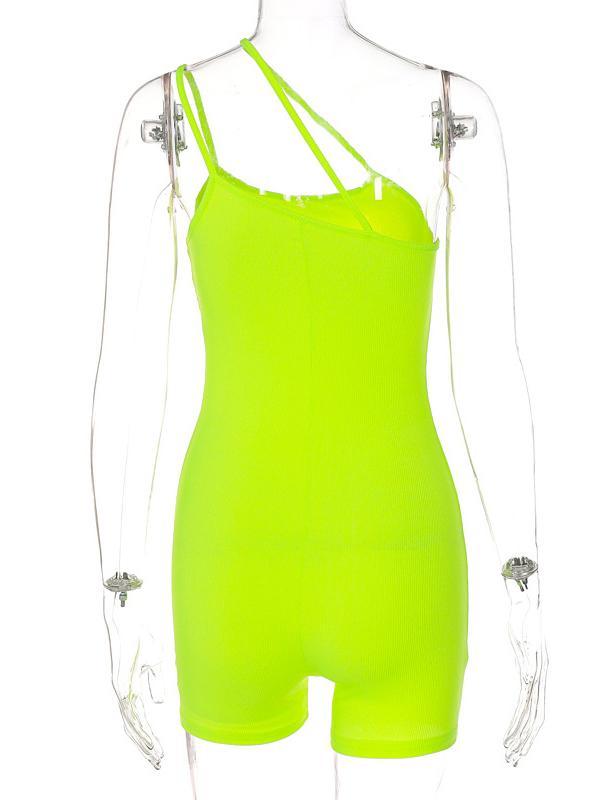 Neon Green Ribbed Playsuit Romper - 7Kouture