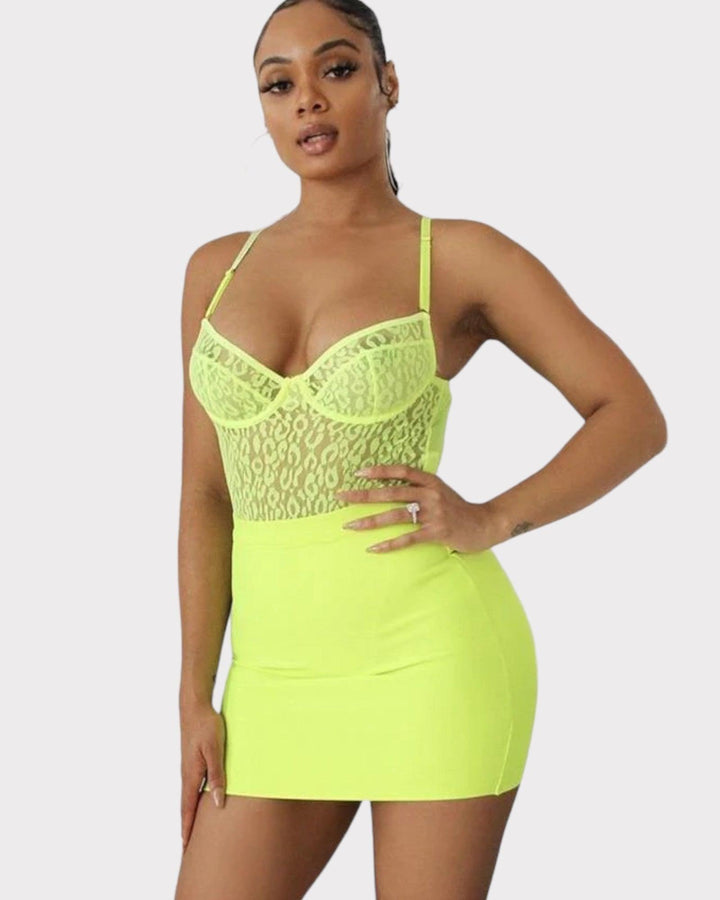 Neon Leopard Print Mesh Bodysuit - 7Kouture