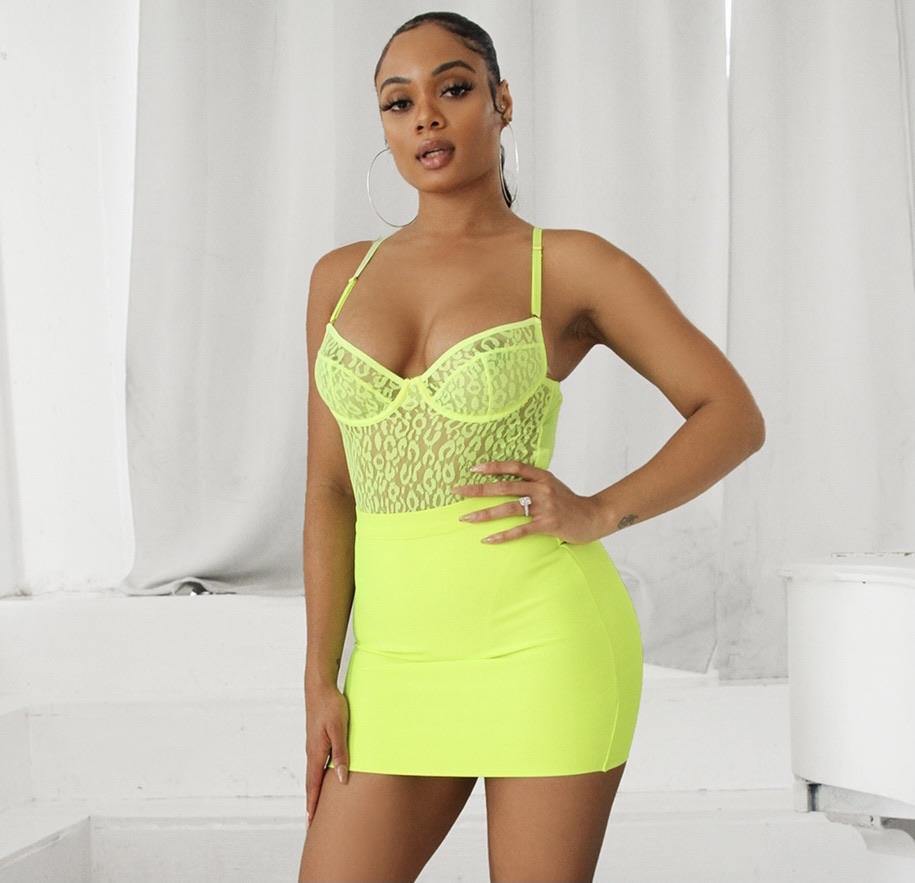 Neon Leopard Print Mesh Bodysuit - 7Kouture