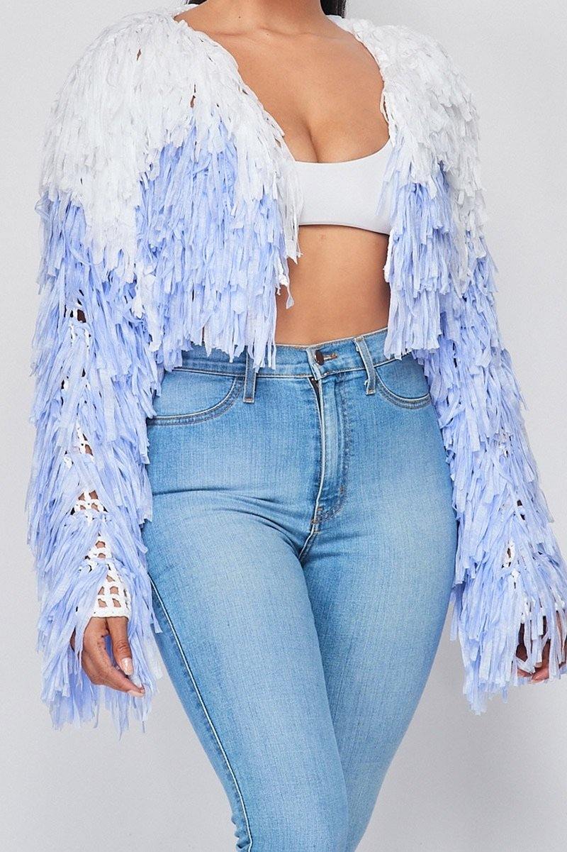 Ombre Fringe Crop Jacket - 7Kouture