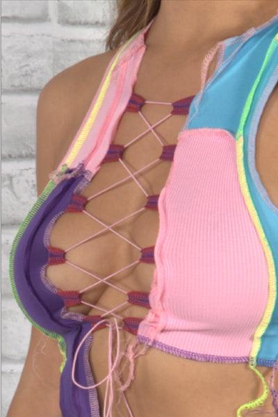 Patchwork Bandage Crop Top - 7Kouture