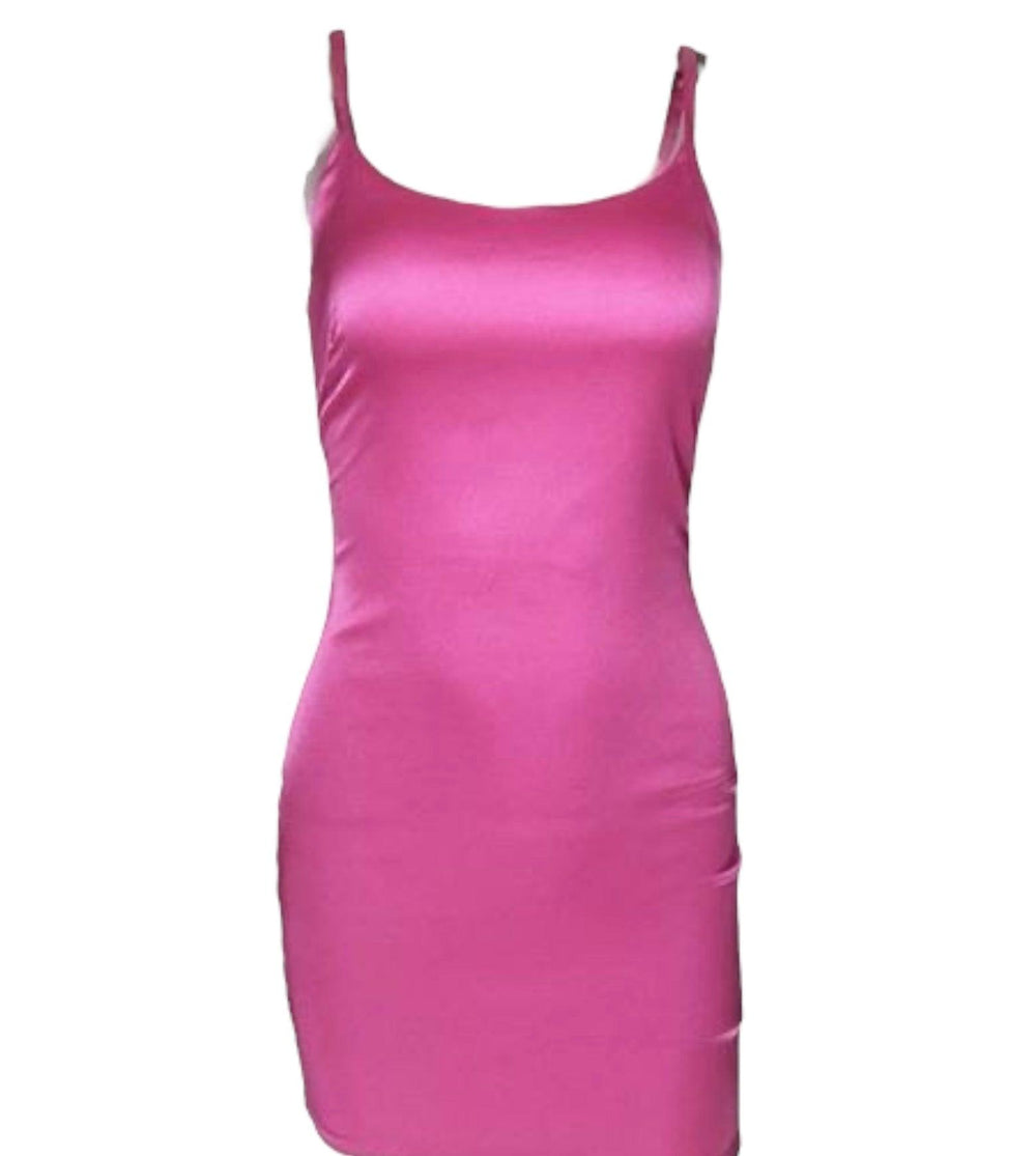 Pink Satin Bodycon Dress - 7Kouture