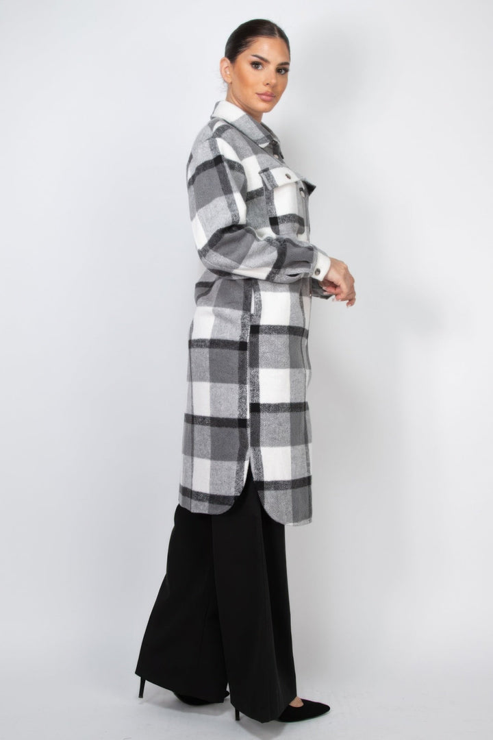 Plaid Buttoned Shacket Coat, black