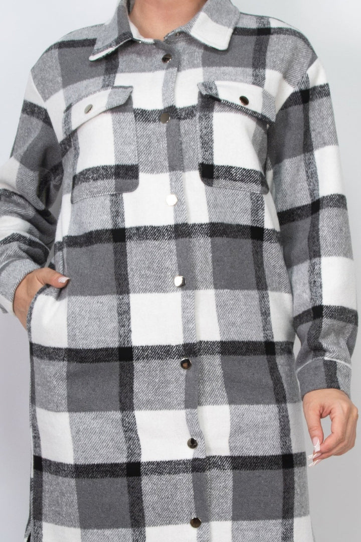 Plaid Buttoned Shacket Coat, black