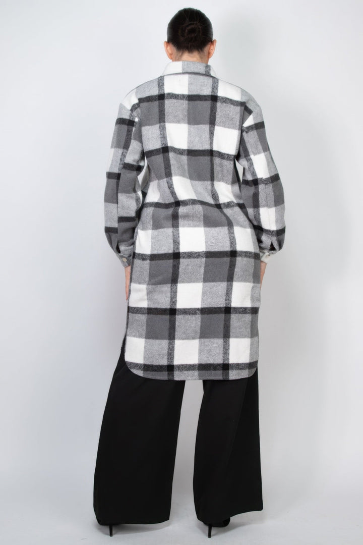 Plaid Buttoned Shacket Coat, black