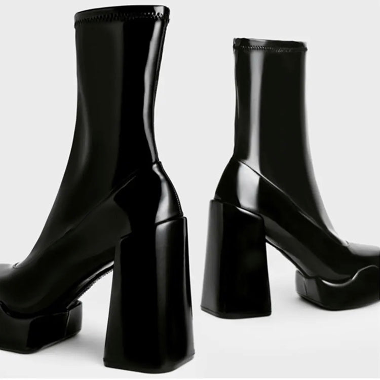 Platform Chunky Heeled Vegan Ankle Boots