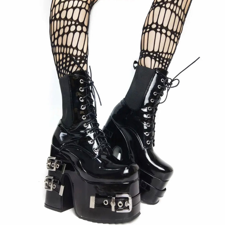 Platform Gothic Style Motorcycle Boots