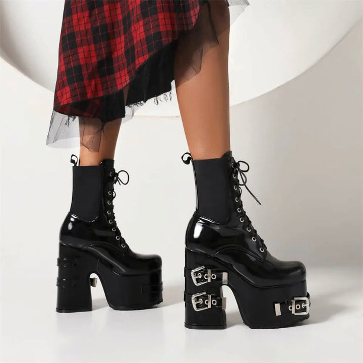 Platform Gothic Style Motorcycle Boots