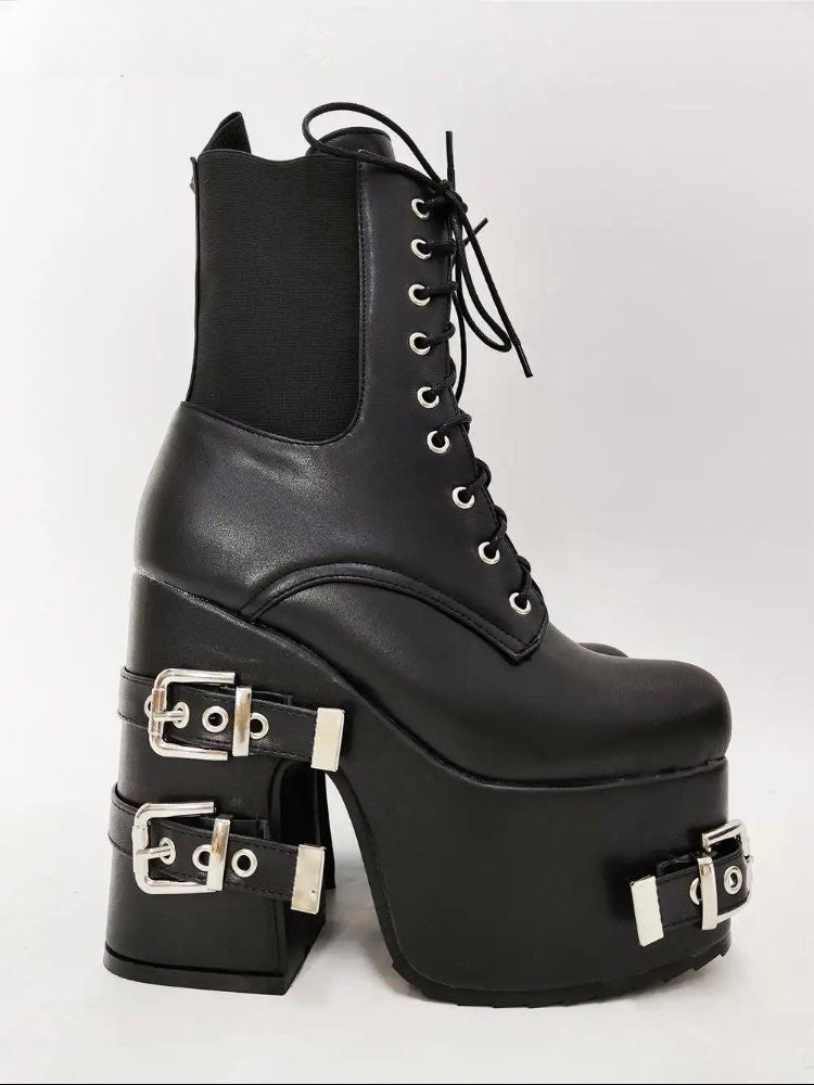 Platform Gothic Style Motorcycle Boots