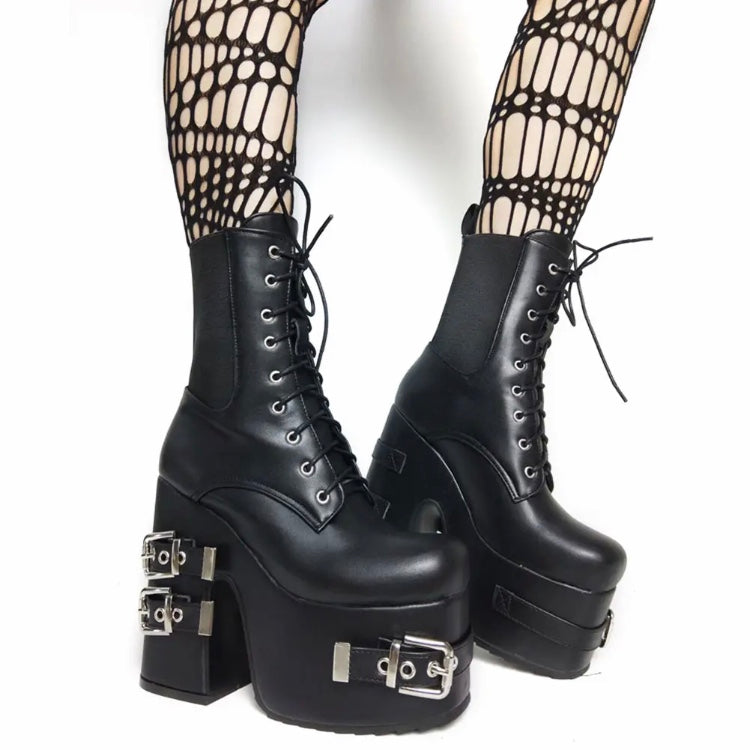 Platform Gothic Style Motorcycle Boots