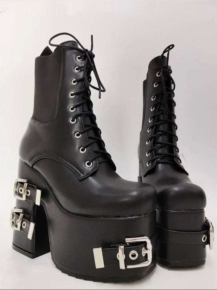 Platform Gothic Style Motorcycle Boots