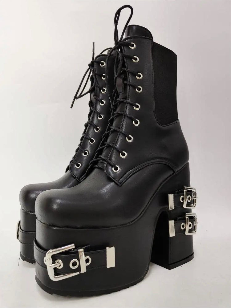 Platform Gothic Style Motorcycle Boots