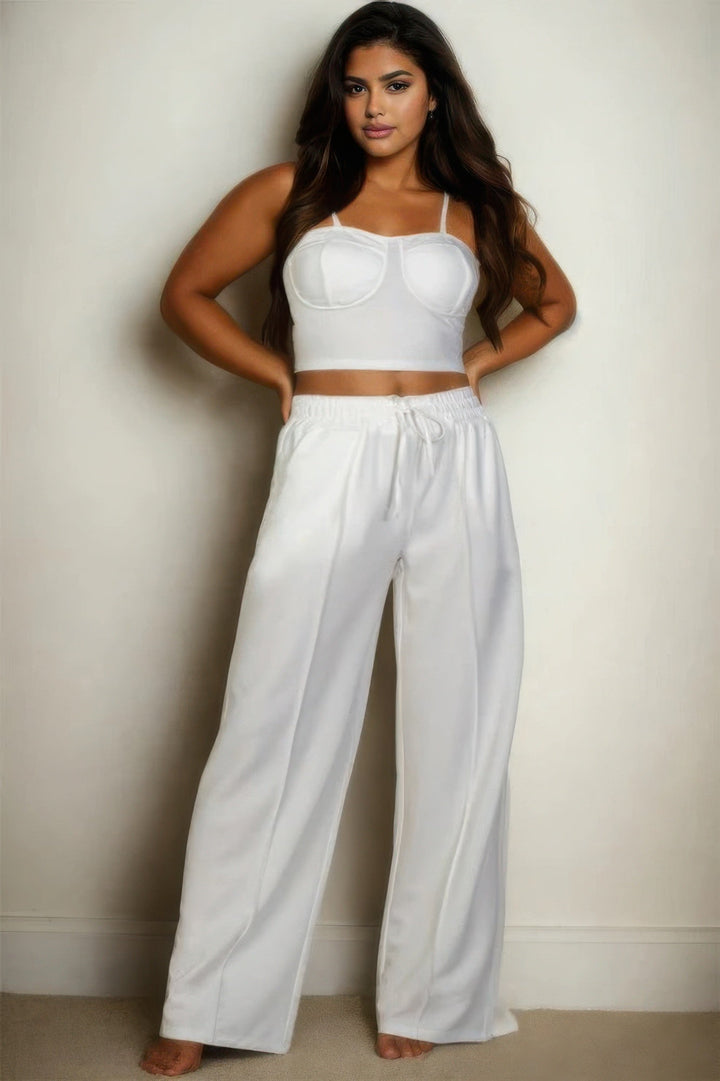 Plus Bustier Crop Cami Top & Straight Pants Set