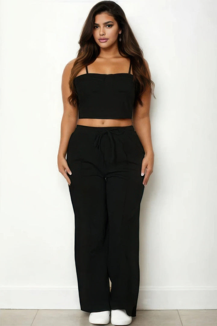 Plus Bustier Crop Cami Top & Straight Pants Set