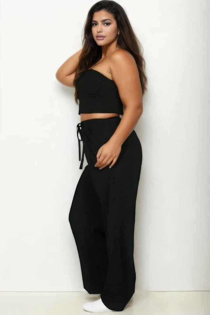 Plus Bustier Crop Cami Top & Straight Pants Set