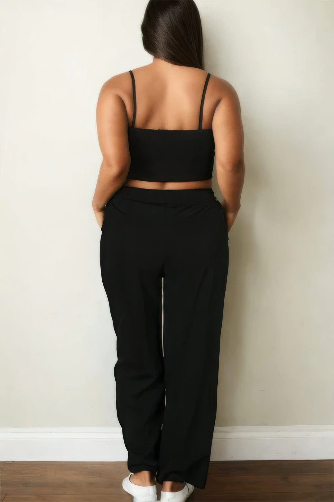 Plus Bustier Crop Cami Top & Straight Pants Set