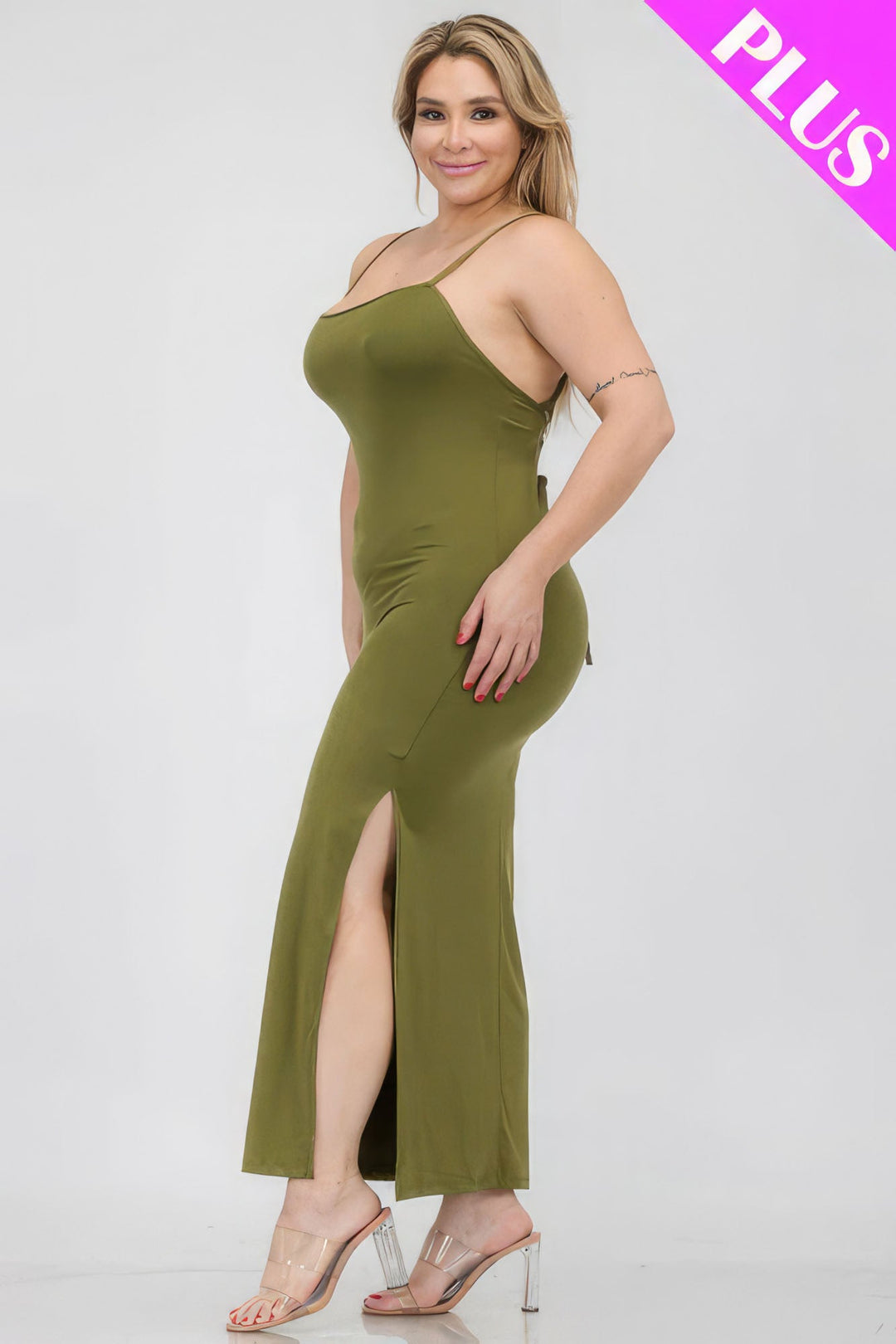 Plus Size Crisscross Back Split Thigh Maxi Dress