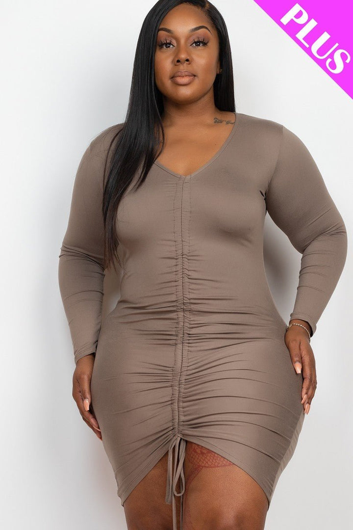 Plus Size Drawstring Ruched Front Dress