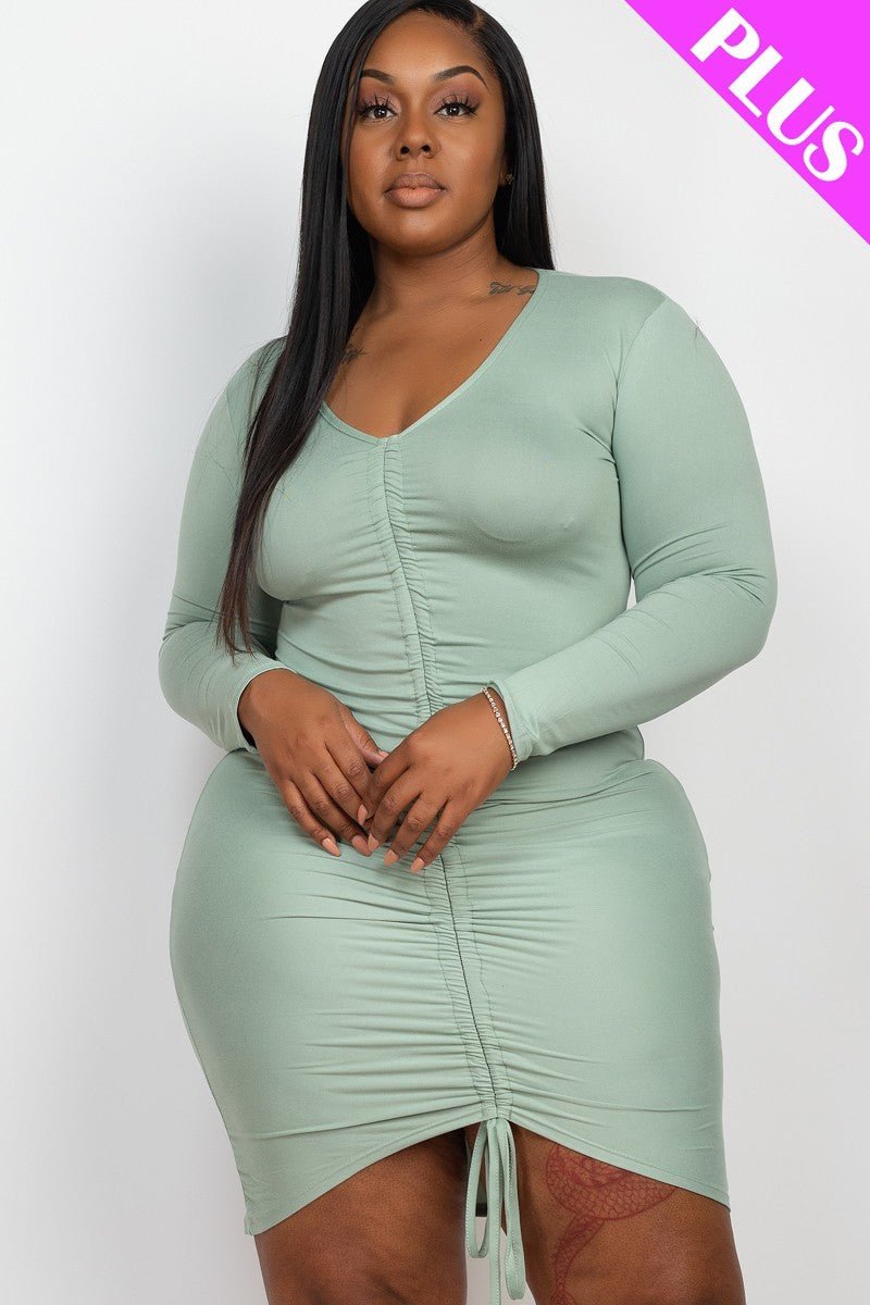 Plus Size Drawstring Ruched Front Dress