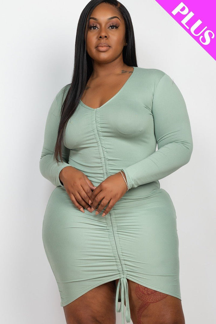 Plus Size Drawstring Ruched Front Dress