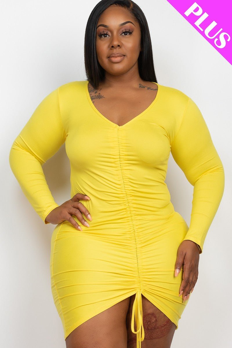 Plus Size Drawstring Ruched Front Dress