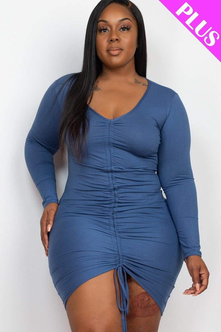 Plus Size Drawstring Ruched Front Dress