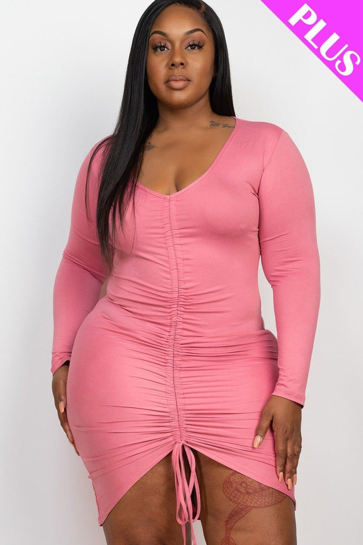 Plus Size Drawstring Ruched Front Dress