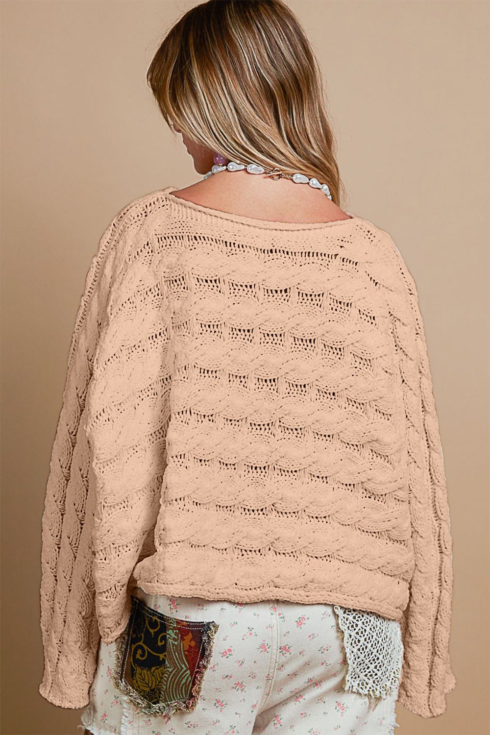 Round Neck Cable Knit Cropped Sweater