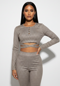 Posh N Plaid Crop Top, Brown