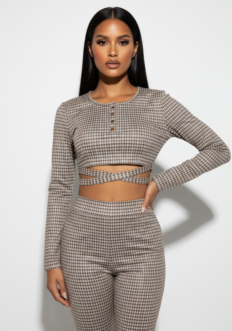 Posh N Plaid Crop Top, Brown