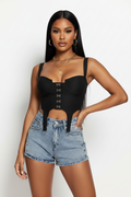 Princess Stirrup Cropped Corset Top - Black