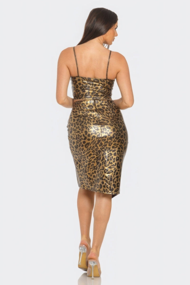 Pu Cheetah Print Skirt Set